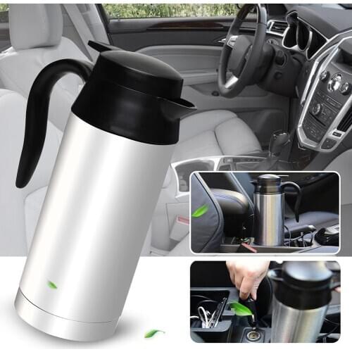 Vehicle Heating Cup 12/24V 750ml Travel Trip Stainless Steel Car Heating Cup Kettle Hot Water Pot Stainless Steel Large Capacity