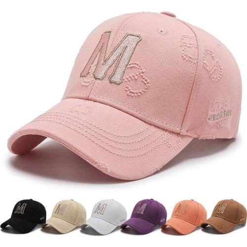 Men Women Baseball Caps for Summer and Spring 100% Cotton Sun Hat Male Female Snapback Cap with Big M Letter Embroidery Pink