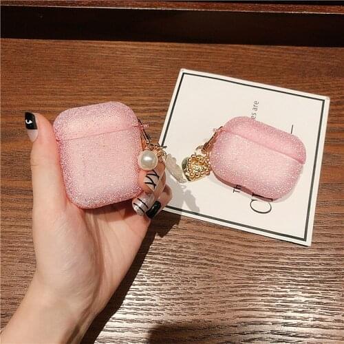 Glitter luxury 3D diamond + pearl shell Keychain cover bluetooth Earphone Case For apple Airpods 1 2 For Airpods pro case cover