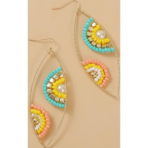 Statement Design Womens Fashion Eye Shape Handmade Multicolor Glass Beaded Drop Earrings Ladies Bohemian Ethnic Long Earring