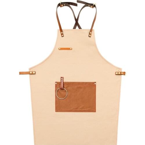 Korean Style Chef Apron Cotton Canvas Cross Back Apron Baber Work Apron Adjustable Unisex Cobbler Uniforms with Pockets