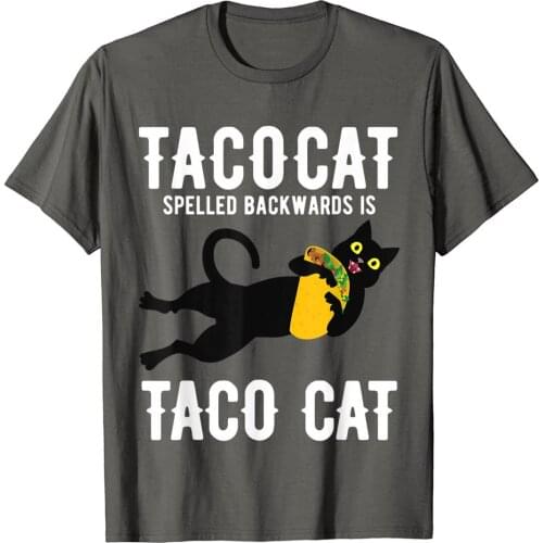 Taco Tuesday Shirt Black Cat Funny Spelled Backwards Tacocat T-Shirt Top T-Shirts Camisa Cute Man Tops Tees Camisa Cotton