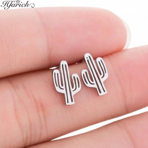 Hfarich 2021 New Fashion Generous Cute Cactus Earrings Exquisite Charming Sweet Plant Studs Ear For Women Girls Kids Party Gifts