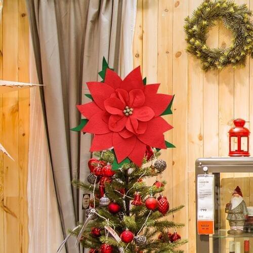 Christmas Decorations Red Flower Tree Top Flower Pendant Tree Top Star Simulation Flower Ornaments Fake Flowers