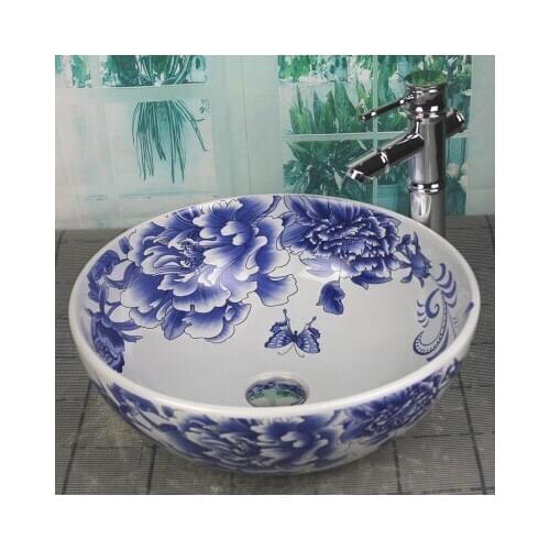 Bathroom Artistic Ceramic Vessel Sink Bowl Faucet & Pop-up Drain Combo AB222