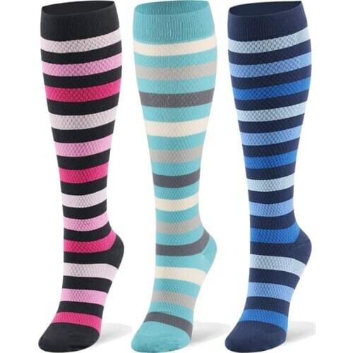 24 Styles Running Compression Socks Colorful Stripe, Dot Outdoor Long Pressure Stockings High Pregnancy Edema Recovery Socks