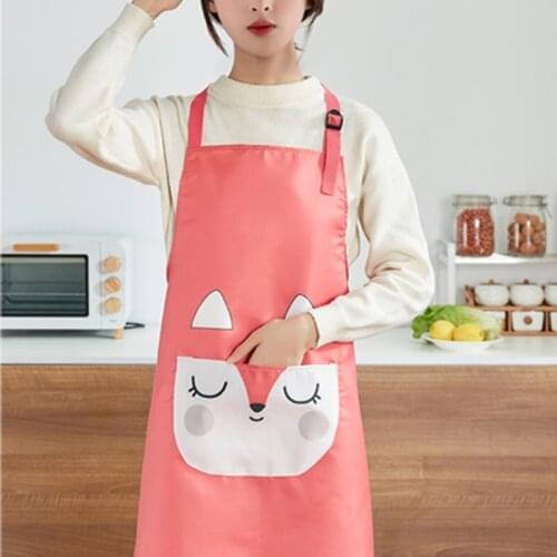 Cute Cartoon Animals Printed Kitchen Waterproof Apron Neck Hanging with Hand Wiping Towel Oil-proof Home Kitchen Apron TS1
