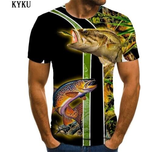 KYKU Brand Fish T-shirt Men Animal Tshirts Casual Hip Hop Funny T shirts Mens Clothing Hip hop New Slim O-Neck