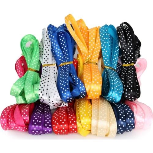 10mm Width 5yards/lot Dot Satin Ribbon Printed Polyester Ribbons Webbing For DIY Handmade Hair Band Garment Sewing Accessories