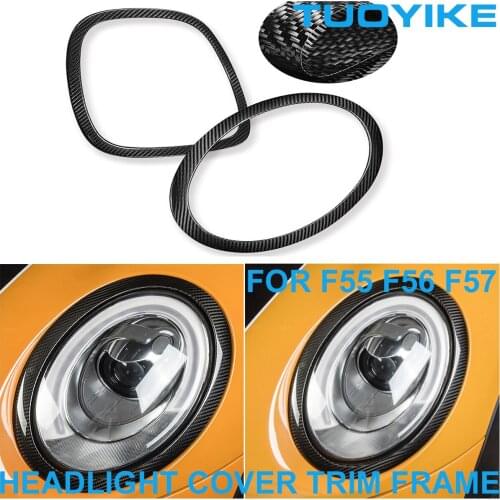 LHD RHD Car Real Dry Carbon Fiber Front Headlight Head Bulbs Frame Cover Trim Sticker For BMW Mini Cooper F55 F56 F57 2015-Up