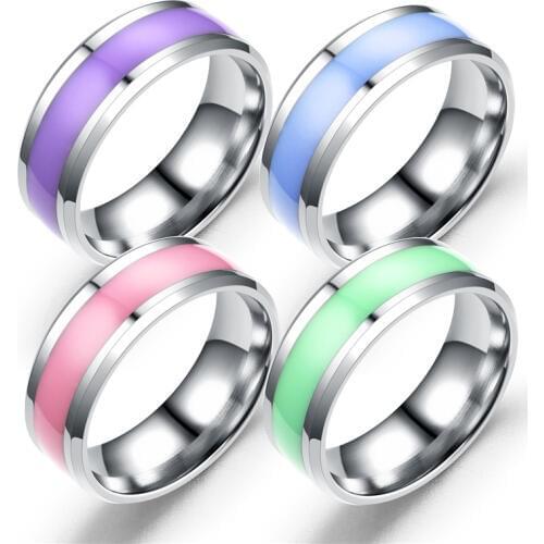 Fashion Epoxy Purple Pink Blue Green Color Stainless Steel Rings For Women Men Couple Jewlery G-150