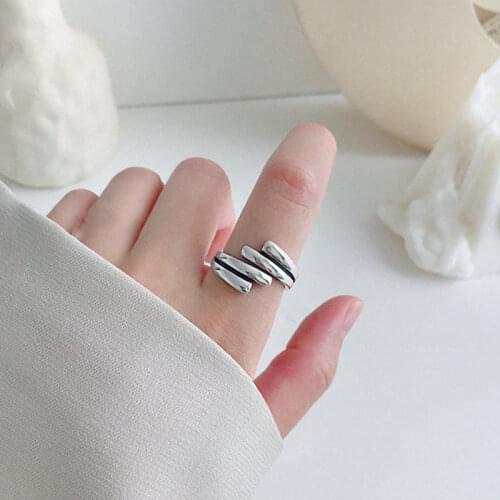 925 Sterling Silver Fashion Retro Irregular Opening Rings For Women Jewelry Party Gifts Wholesale Trendy Silver Color S-R489