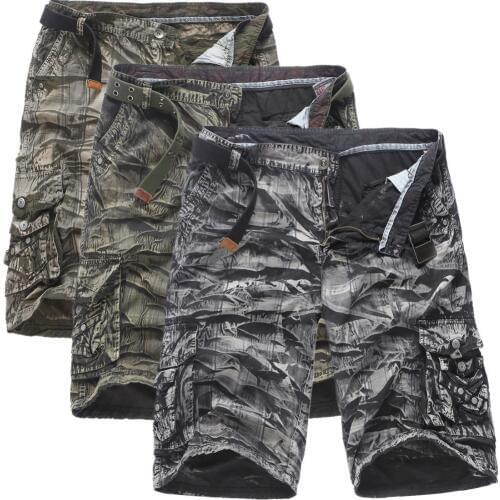 Mens Camo Shorts Summer Baggy Pockets With Zipper Trousers Camouflage Cargo Clothes Streetwear Bermuda Masculina