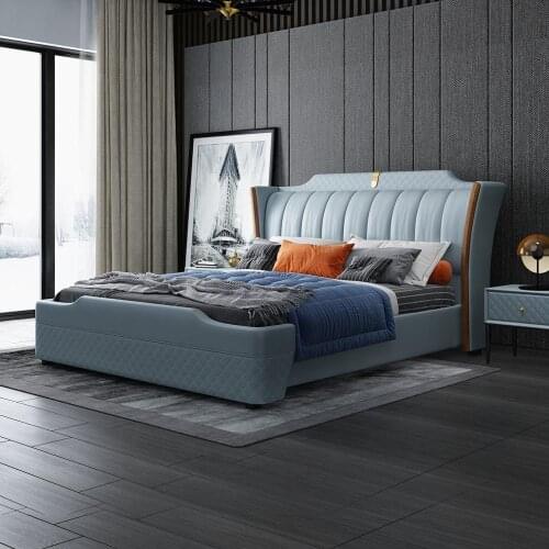 RAMA DYMASTY genuine leather soft bed modern design bed/ fashion king/queen size bedroom furniture