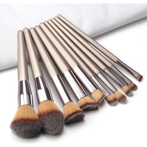 10Pcs Champagne Makeup Brush Set For Foundation Powder Blush Eyeshadow Lip Cosmetics Beauty Tools Pinceaux Maquillage