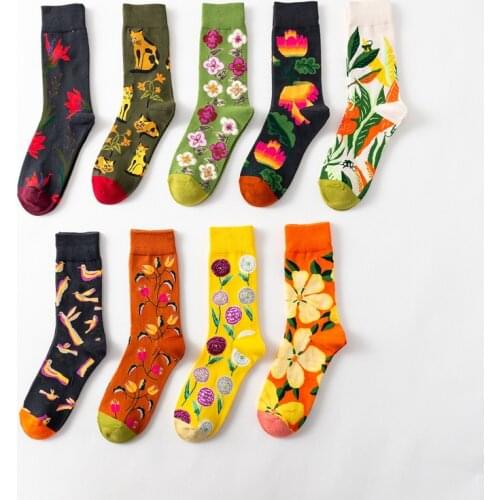 1 Pair Women Socks Cartoon Art Octopus Flower Plant Kawaii Funny Casual Female Cotton Sock Hosiery Streetwear Harajuku Crew Sox