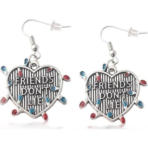 Stranger Things "Friends Don't Lie" Heart Earrings for Women Demogorgon Eggo Waffles Billy Hargrove Drop Earrings Jewelry