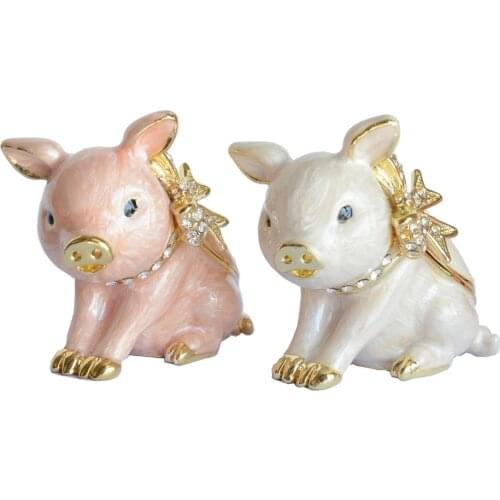 Handcrafted Pewter Trinket Box Jeweled Pig Jewelry Box Novelty Gifts