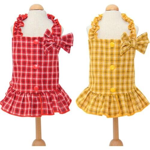 Sexy Sling Dog Summer Dress Princess Girl Pet Dog Clothes Plaid Cat Dresses With Bowknot Small Dog Weeding Dress Skirt Chihuahua