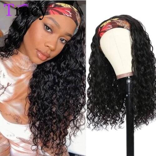 TRACY Full Machine Made Headband Wigs 180% Density Brazilian Water Wave Human Hair Wigs 32 Inch Water Curly Wigs For Black Women