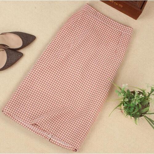 Plus size 3XL Plaid High waist Straight Split pencil skirt