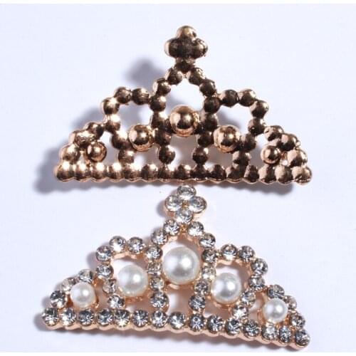 5PCS 25*40MM Ivory Pearls Artificial Shinning Rhinestone Button For Embellishment Crown Shaped Rhinestone Metal Button