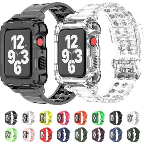 Transparent strap For Apple Watch Band 44mm 40mm 42mm 38mm Accessories Camouflage correa iWatch bands series 5 4 3 6 SE Bracelet