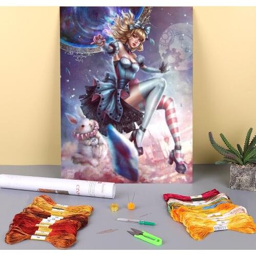 Cartoon Girl Woman Pre-Printed 11CT Cross Stitch Patterns DIY Embroidery DMC Threads Painting Handiwork Sewing Sales