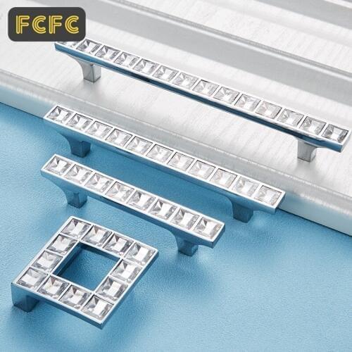 FCFC Luxury Diamond Crystal Handles Cabinet Handles Bedroom Drawer Door Knobs Wardrobe Pulls Pullers With Screws Hardware 1001
