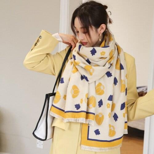 Fashion Imitation Cashmere Women Vintage Sweet Print Scarf Wild Winter Warm Shawl Long Wrap Tassel Casual Female Thick Blanket