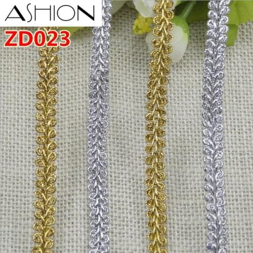 Width 10mm gold and silver polyester braided lash lace ribbon trim with edge ZD023
