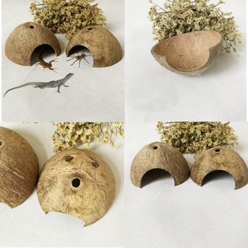 Reptile Hide Cave Natural Coconut Lizard Spider Habitat Turtle Shrimp House Aquarium Fish Tank Decor STTA889