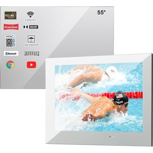 Souria 55 inches Waterproof Sauna Room LED TV Smart IP66 Wall Mounted Bathroom BIG Screen Display (Magic Mirror/ Black Color)