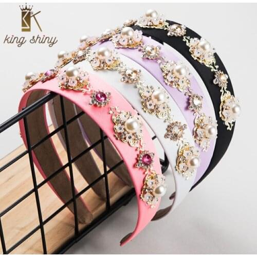 Baroque Floral Jeweled Headband for Woman Luxury Flower Pearl Rhinestone Bezel Elegant Diamante Bridal Wedding Tiara Head Bands