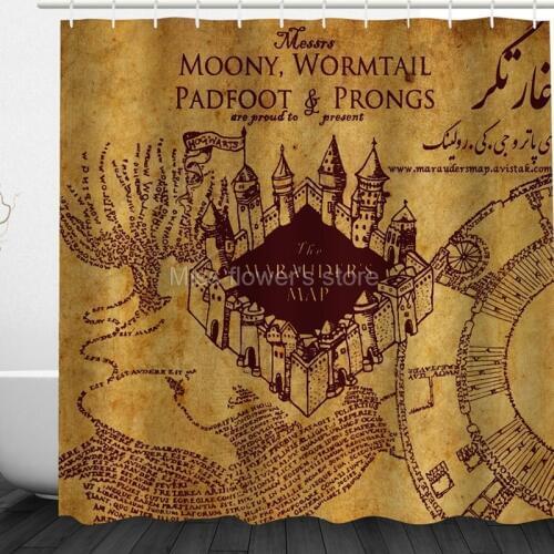 Marauder Live Map Pattern Design Custom Shower Curtains Bathroom Waterproof Mildew Polyester Fabric + 12 Hooks