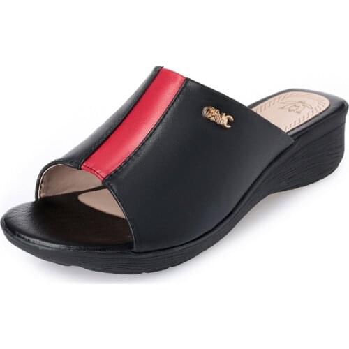 Summer Womens Shoes; 2021 New Slope Heel Platform Fashion Womens Flat Slippers, Soft Bottom Non-slip Leather Shoes Woman Heels