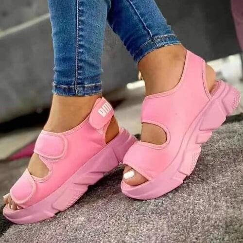 Women Sandals Thick Bottom Summer Shoes For Ladies New Solid Color Peep Toe Female Sandals Outside Beach Fashion Womens Shoes