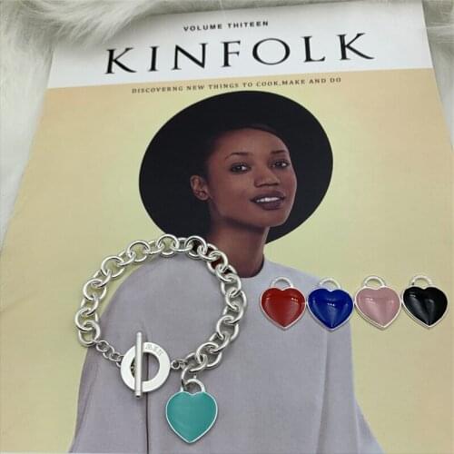 Womens fashion enamel heart card ring buckle series bracelet S925 sterling silver original brand high quality jewelry logo gift