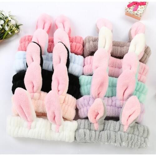 1PCS Women Kawaii Makeup Face Washing Headband Bath Spa Mask Soft Elastic Fluffy Hair Warp bunny Ear Headwrap