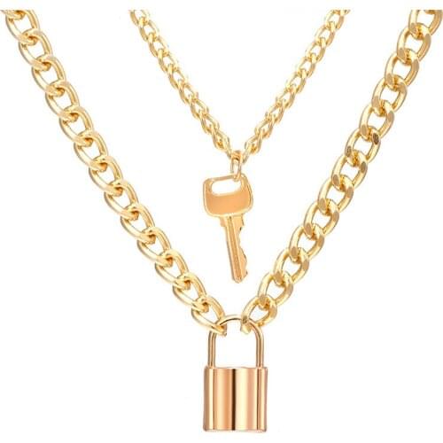 2021 Fashion Jewelry New Punk Multi-layer Chain Key Lock Pendant Necklace Bijoux Femme Collar Choker Necklaces For Women Gift