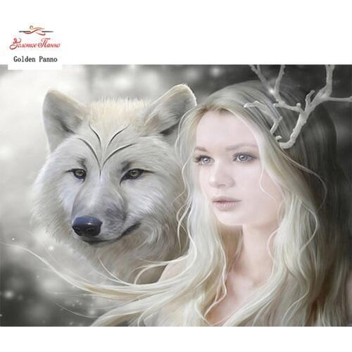 5D Pintura Diamante DIY "Wolf e beleza" Diamante Bordado Ponto Cruz Strass Mosaico Pintura Home Decor