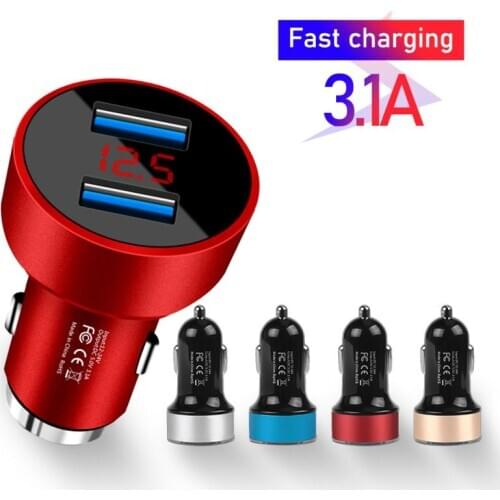 Dual USB Car Charger 3.1A With LED Display Universal Mobile Phone Car-Charger for Xiaomi Samsung S8 iPhone 6s 7 8 Plus 11 Table