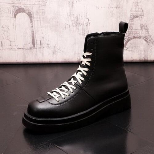 New Arrival Mens Ankle Boots Fall Winter Round Toe Lace Up Motorcycle Botas For Male Daily Street Show Leisure Shoes ERRFC