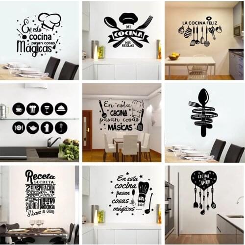 Diy Text Vinyl Kitchen Spanish Quote Wall Stickers Vinyl Wallpaper For Kitchen Rooms Decor Wall Decals Home Decor Sticker Decal