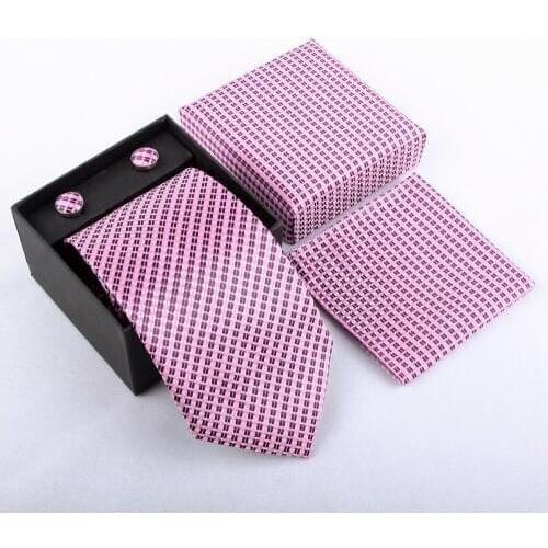 HOOYI 2019 neck tie set Floral Ties for Men Handkerchief necktie cufflinks Dot gift box Wedding pocket squares Plaid