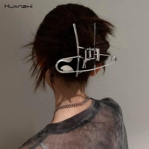 HUANZHI 2021 New Summer Trendy Big Pin Metal Shark Clips Hairpins Barrette Headwear for Women Girls Party Hair Accessories