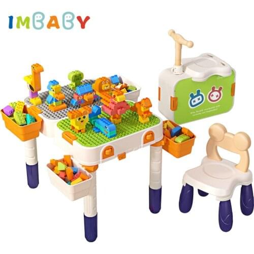 IMBABY Kids Blocks Table Multifunctional Childs Building Table With Stool And Storage Box Kids Educational Toys Blocks Tables