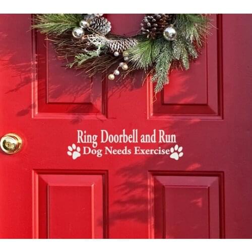Ring Doorbell And Run Dog Needs Exercise Silhouette Door Decal Window Wallpaper Removeable Adhesives Murals Vinyl Stickers S-775