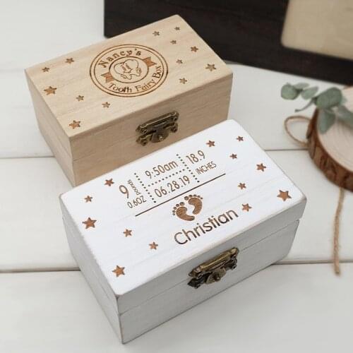 Personalized Tooth Fairy Box, Keepsake Box for First Hair Cut, Wooden Milk Teeth Organizer Storage, Customized Baby Shower Gift
