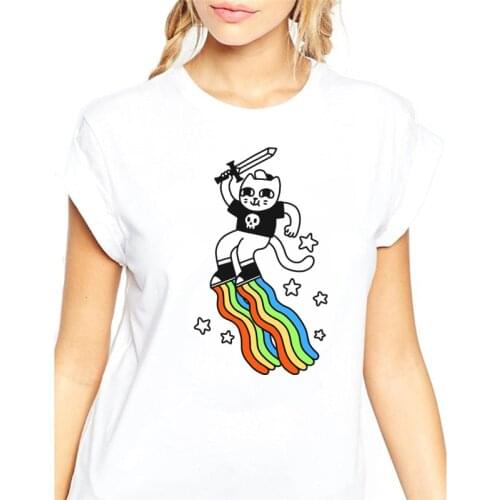 Summer Women t-shirts Cartoons Cat Graphic Harajuku tshirts Plus Size Short Sleeve O-Neck Tee Shirt Femme Vogue Top HH1805